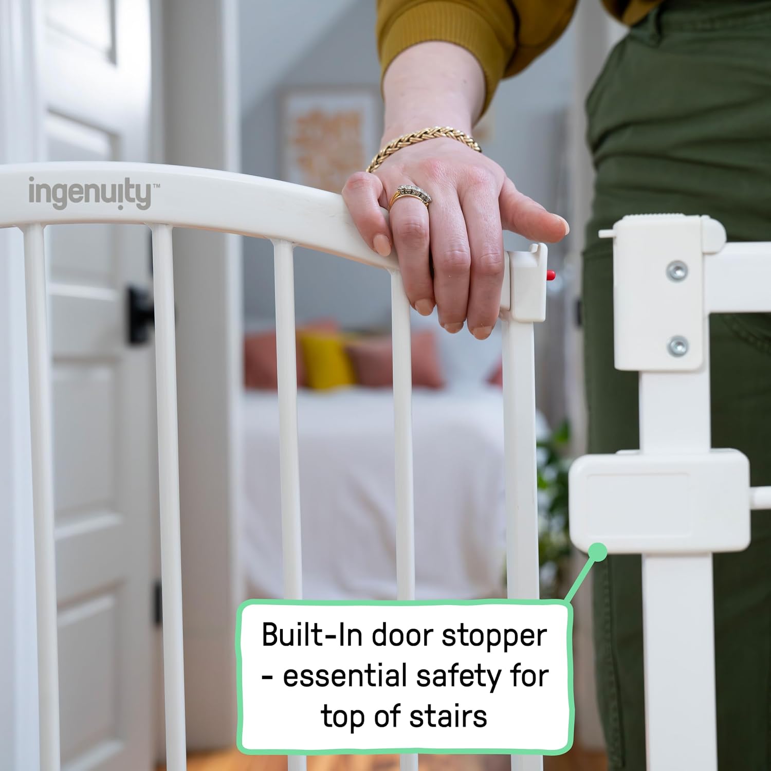 Ingenuity Extra Tall & Wide Safety Pet and Baby Gate, 29.5"-53" Wide, 38" Tall, Pressure or Hardware Mounted, Install on Wall or Banister in Doorway or Stairway, Auto Close Walk-Thru Door - White