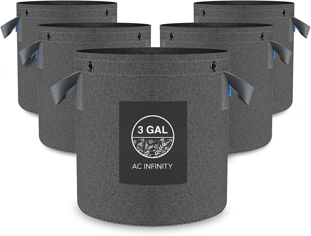 AC Infinity Heavy-Duty 500G Fabric Pots, 3 Gallon Grow Bags 5-Pack