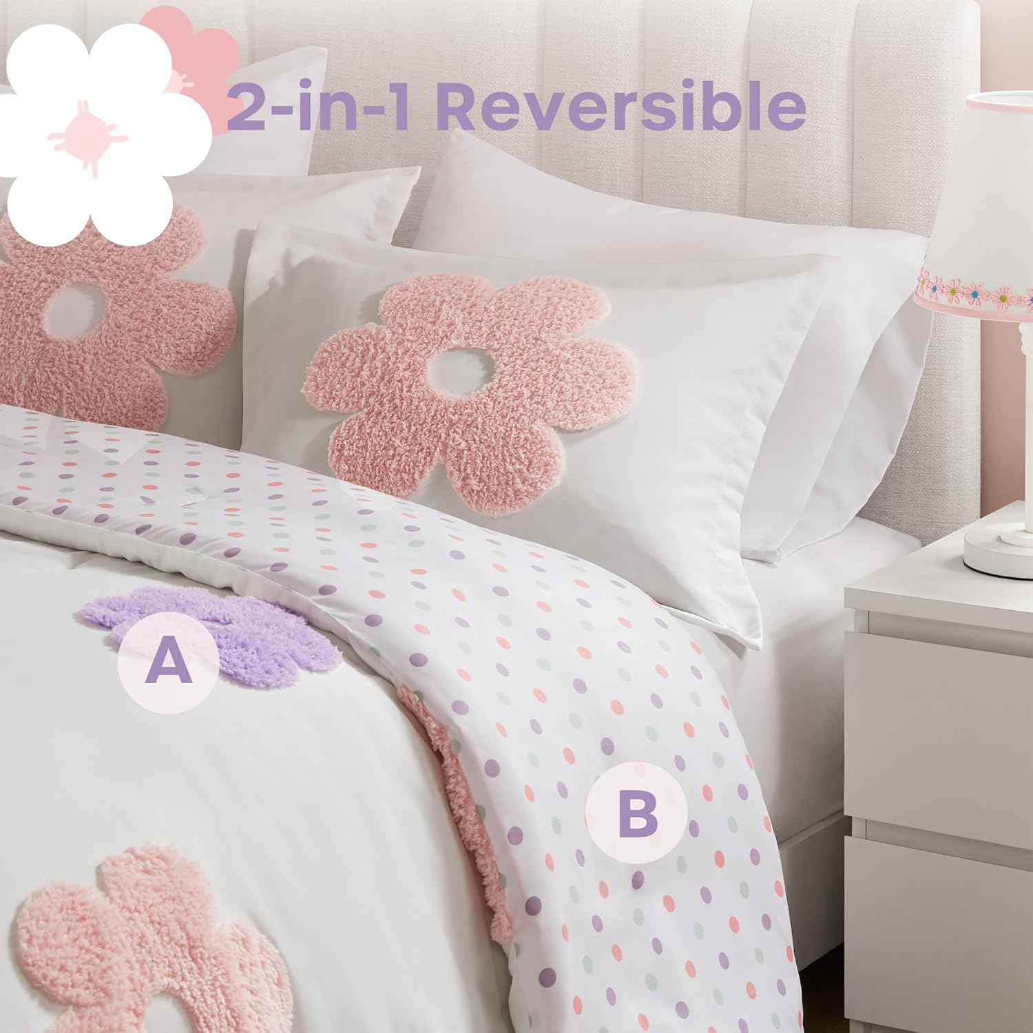 Intelligent Design Kids White Floral Queen Comforter Set for Girls, 4pc