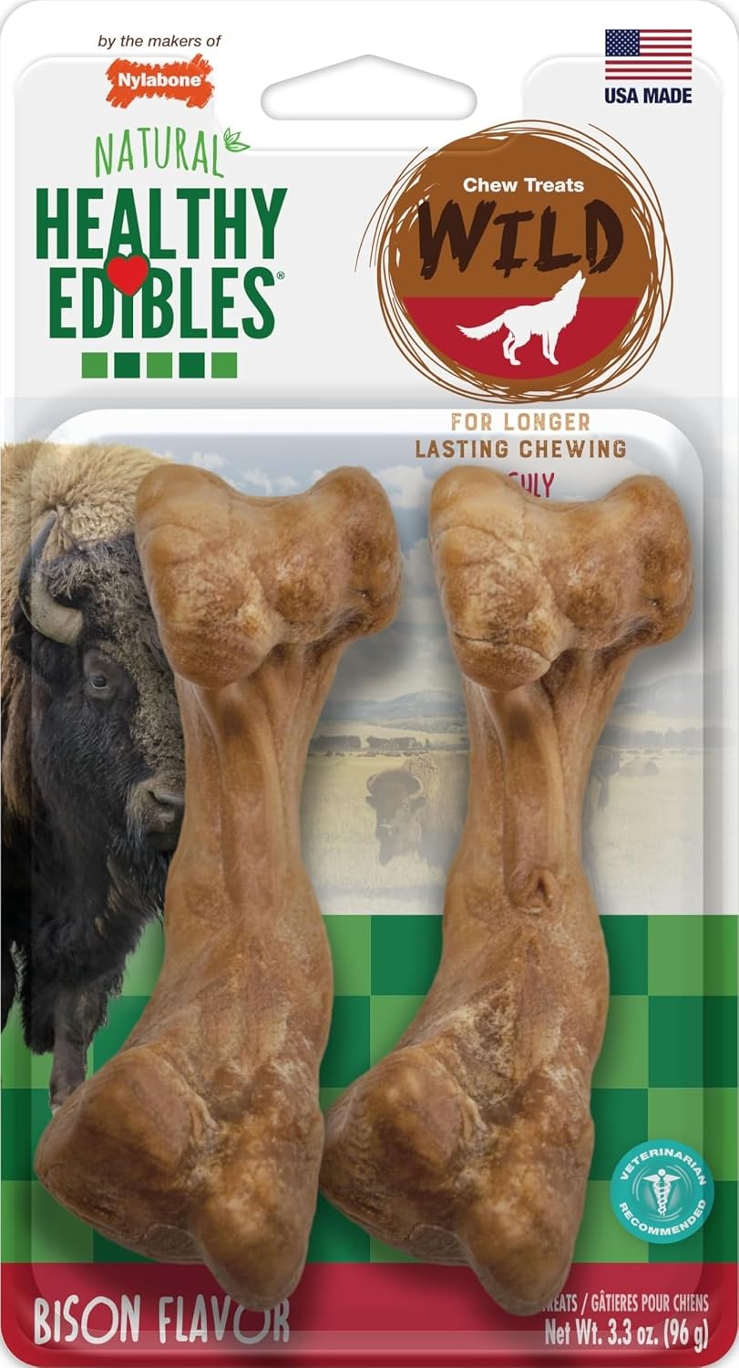 Nylabone Healthy Edibles Wild Dog Treats, Bison Flavor, Medium, 2 Count