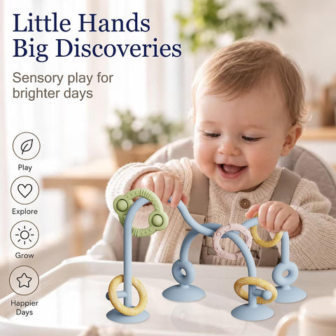 High Chair Suction Cup Toy & Teething Toy Set, Sensory Toy [Sky Blue]