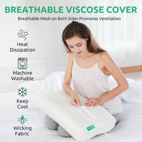 UTTU Cervical Pillow for Neck Pain Relief, Memory Foam Neck Pillow for Sleeping, Adjustable Orthopedic Sandwich Pillow, Contour Cooling for Side Back Stomach Sleeper, Queen(23.6"×13.8"×5.2"/4.5")
