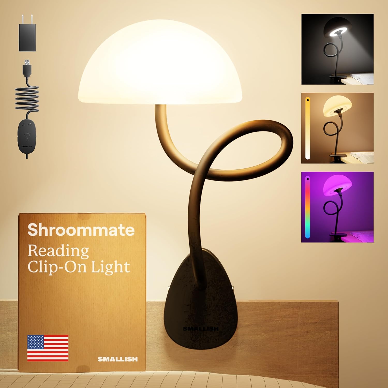 Smallish Shroommate Clip On Light for Dorm Room - 2.0 (Black)