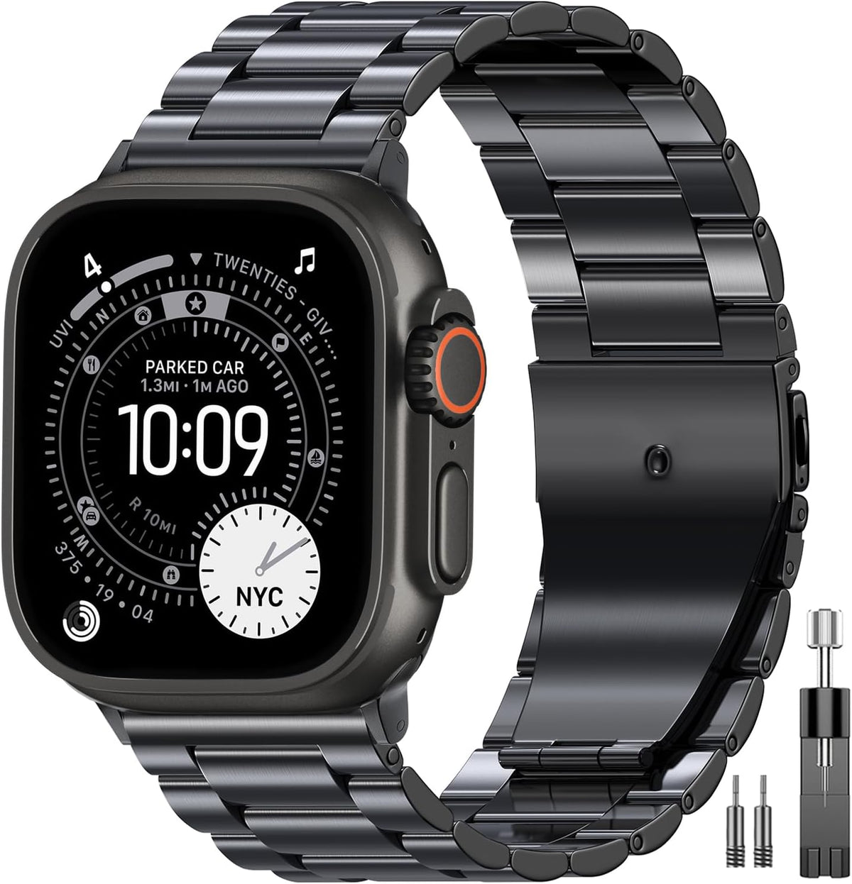 EPULY Compatible with Apple Watch Band 42mm 44mm 45mm 38mm 40mm 41mm Business Stainless Steel Metal Wristband for iWatch SE Series 8 7 6 5 4 3 2 1 for Men Women (Space Grey, 42mm/44mm/45mm)