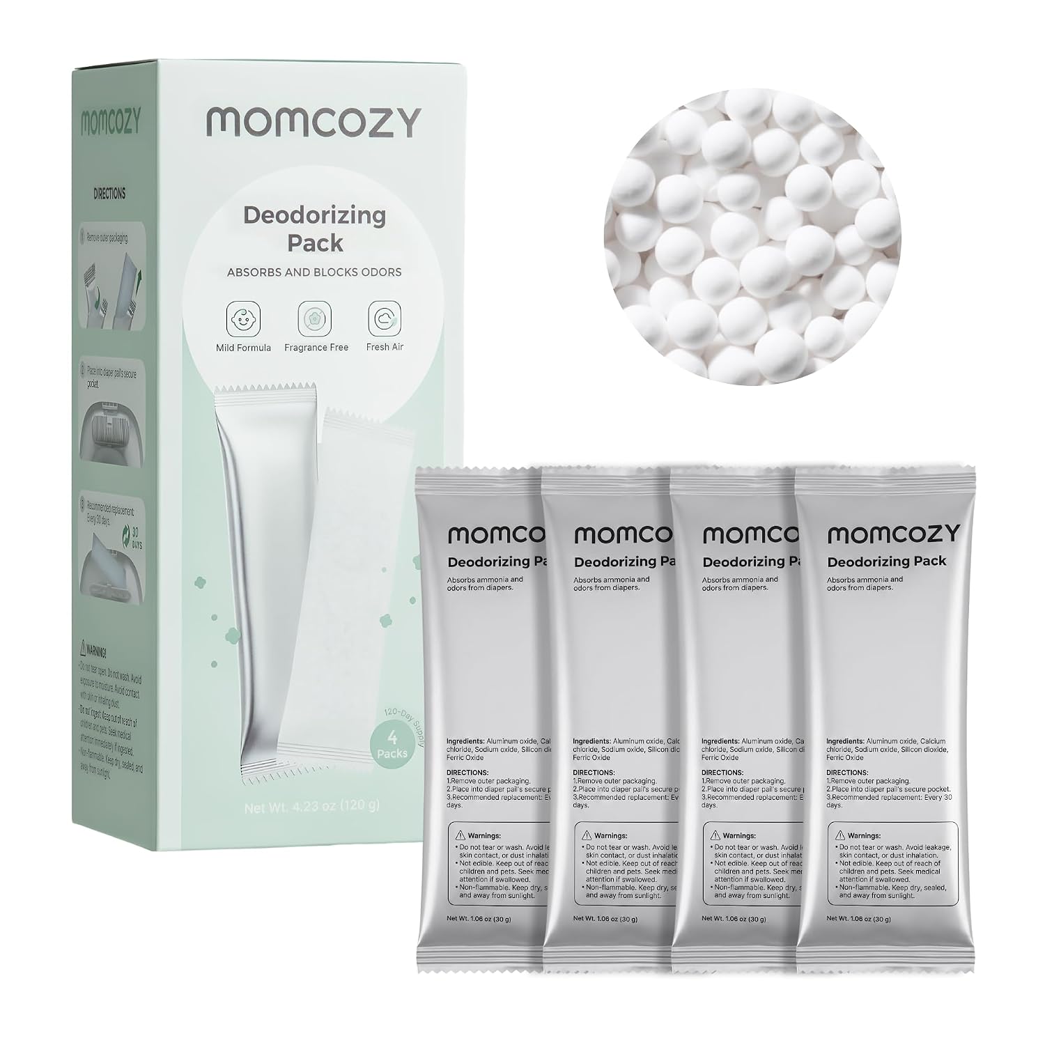 Momcozy Diaper Pail Deodorizer Refills, 4 Packs, Odor Control Bags