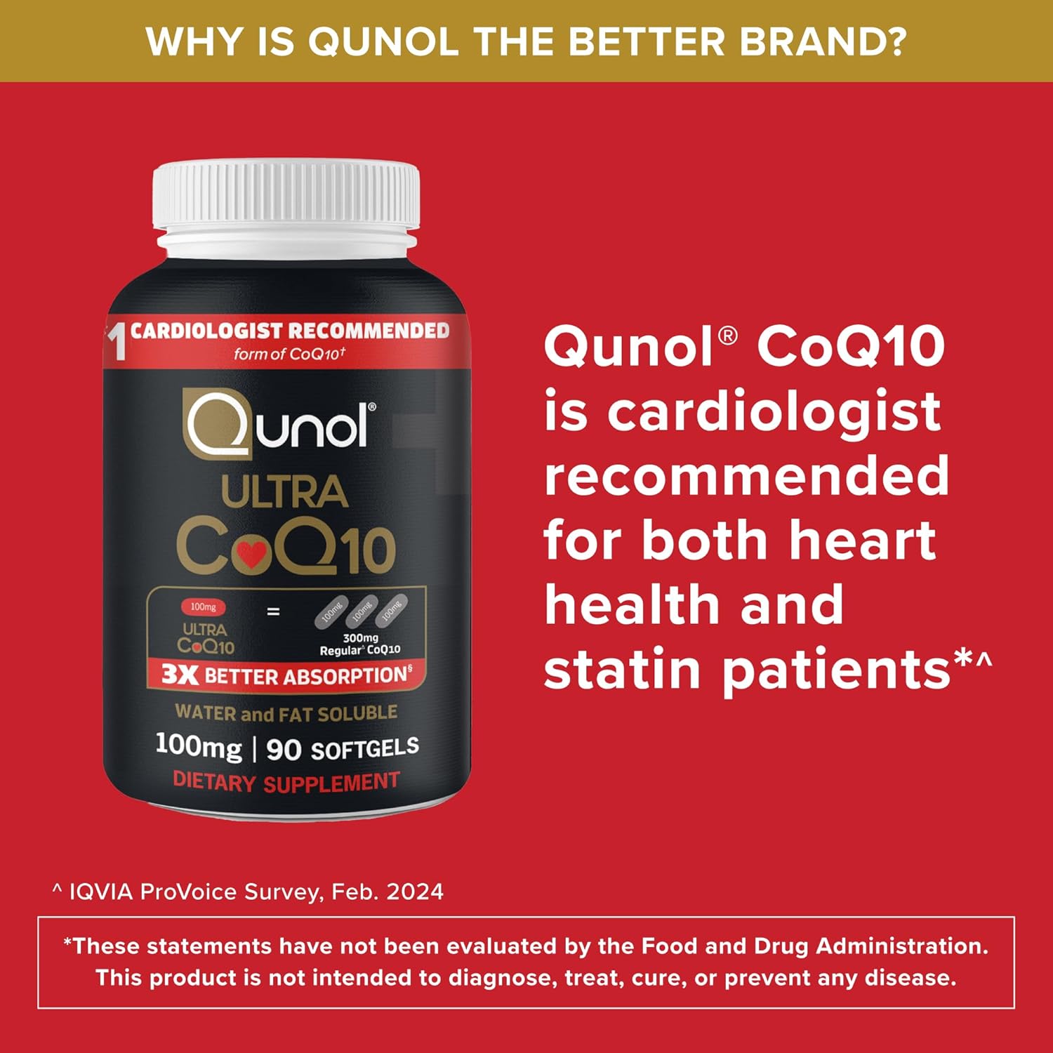 Qunol Ultra CoQ10 100mg, 3X Better Absorption, Antioxidant, 90 Softgels