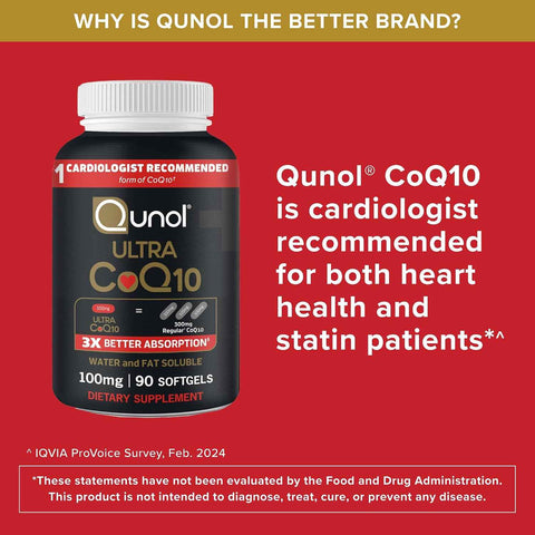 Qunol Ultra CoQ10 100mg, 3X Better Absorption, Antioxidant, 120 Softgels | #1 Cardiologist Recommended Supplement for Heart Health, Coenzyme Q10 Supplement to support Vascular Health & Cellular Energy