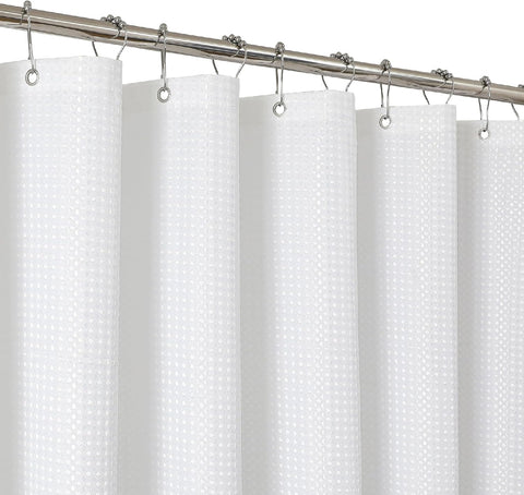 2-in-1 Waterproof Fabric Shower Curtain - No Separate Liner Needed, Hotel-Style Waffle Weave, Effortless Cleaning & Washable Bathroom Shower Curtain Set,60Wx72H,White