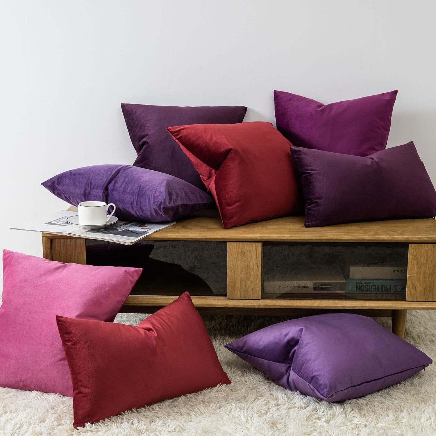 16x16 Velvet Throw Pillow Covers Set of 2 for Couch Sofa Bed,Purple