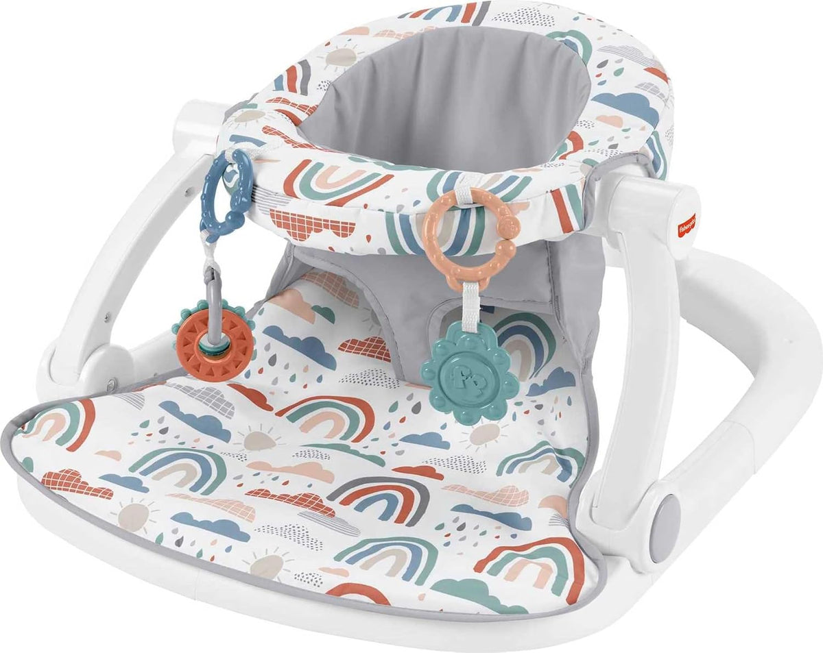 Fisher-Price Portable Baby Chair Sit-Me-Up Floor Seat with Developmental Toys & Machine Washable Seat Pad, Rainbow Showers