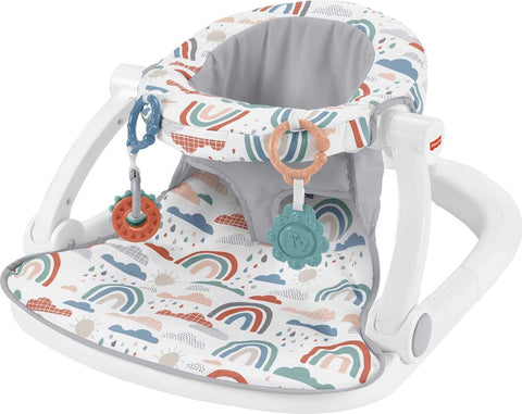 Fisher-Price Portable Baby Chair Sit-Me-Up Floor Seat with Developmental Toys & Machine Washable Seat Pad, Rainbow Showers