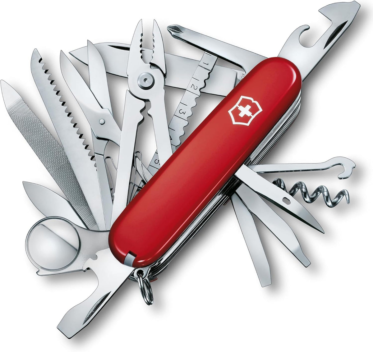 Victorinox Swiss Champ Swiss Army Knife, 33 Functions, Swiss Made Pocket Knife with Large Blade, Screwdriver, Chisel and Combination Pliers - Red