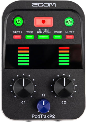 Zoom PodTrak P2 Podcast Recorder with 2 USB Mic Inputs & AI Noise Reduction