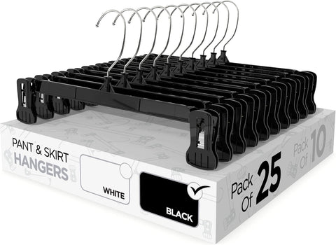 Sharpty Pant & Skirt Hangers - Closet Hangers for Shorts, Shirts, Jeans, Dresses, Slacks, Coats, Clothes, Clothing, Garments & More - Durable, Space Saving & Non-Slip, Black - 25 Pack