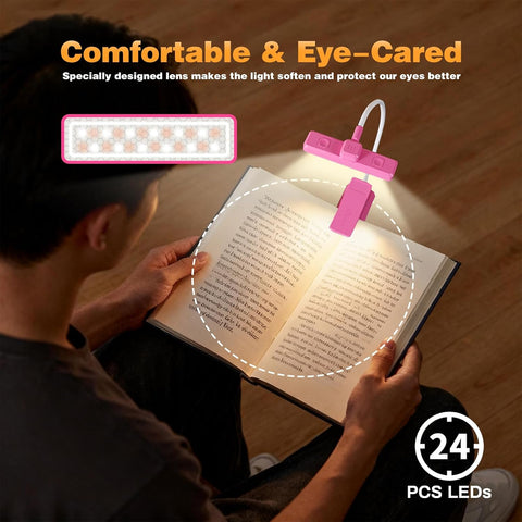 VAVOFO 24 LEDs Rotatable Book Light, Rechargeable Clip Reading Lamp, Rose