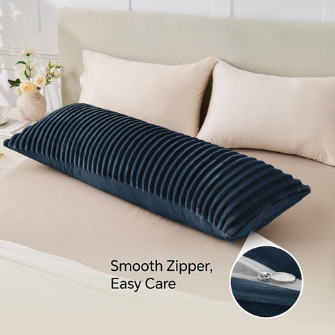 BEDELITE Fluffy Striped Body Pillow Cover with Zipper, Navy Blue, 20x54