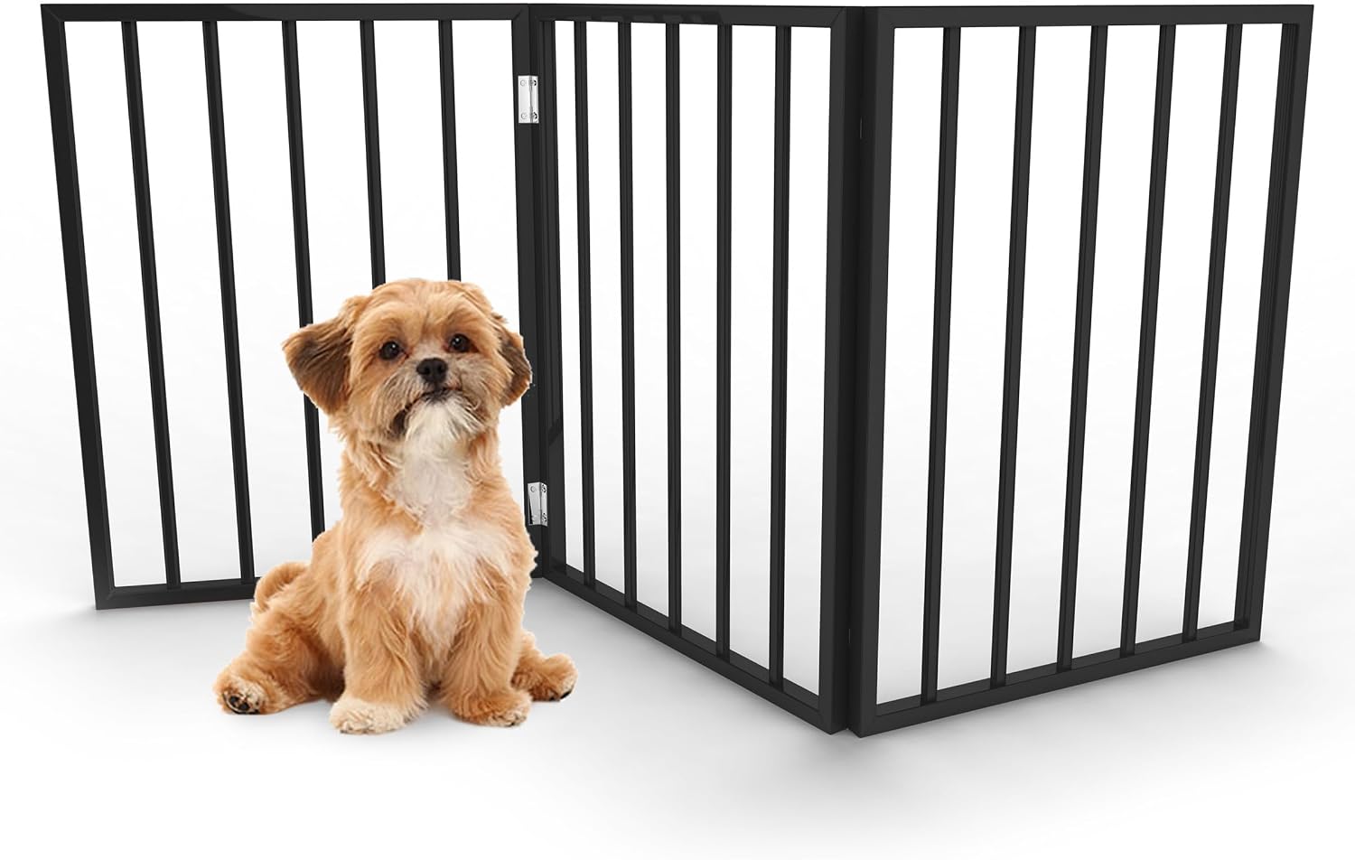 Pet Gate - 4-Panel Indoor Foldable Dog Fence for Stairs, Hallways, or Doorways - 72x24-Inch Wood Freestanding Dog Gates by PETMAKER (Black)