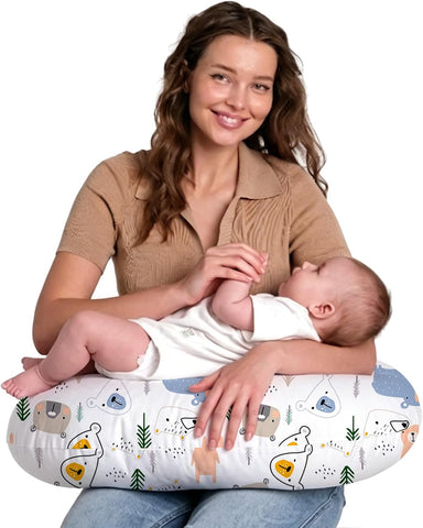 Little Grape Land Nursing Pillow for Infants, Extra Firm Breastfeeding Pillows, Baby Pillow for Nursing, Bottle Feeding with Machine Washable Cover & Breathable Filling (Bear)