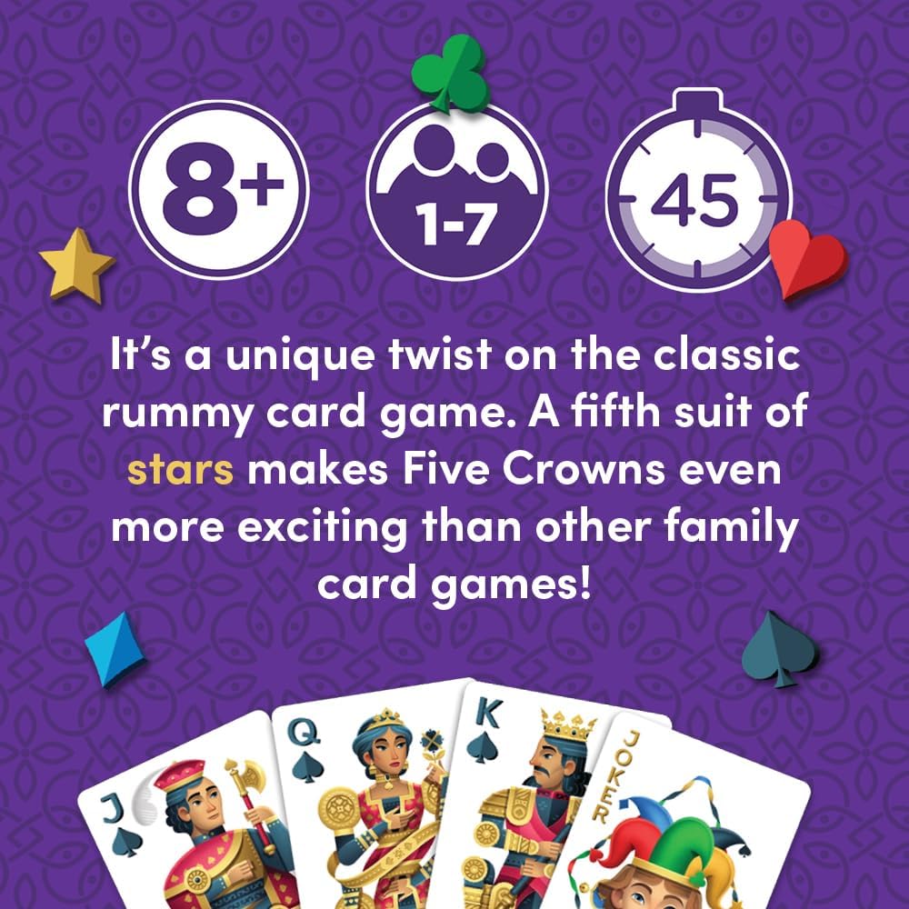 Five Crowns Collectible Tin – Card Game for Kids and Adults, Family Game Night, The Game isn’t Over Until the Kings Go Wild, 5 Suited Rummy Style Card Game, 1-7 Players, Ages 8+