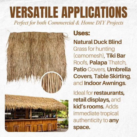 amaZulu Mexican Palm Thatch Roll 35" x 10ft — Natural Tiki Bar & Palapa Roofing, Duck Blind Grass, Patio Cover — Hand-Woven Real Straw, 29 sq ft Coverage — Starter Size, Trim to Size