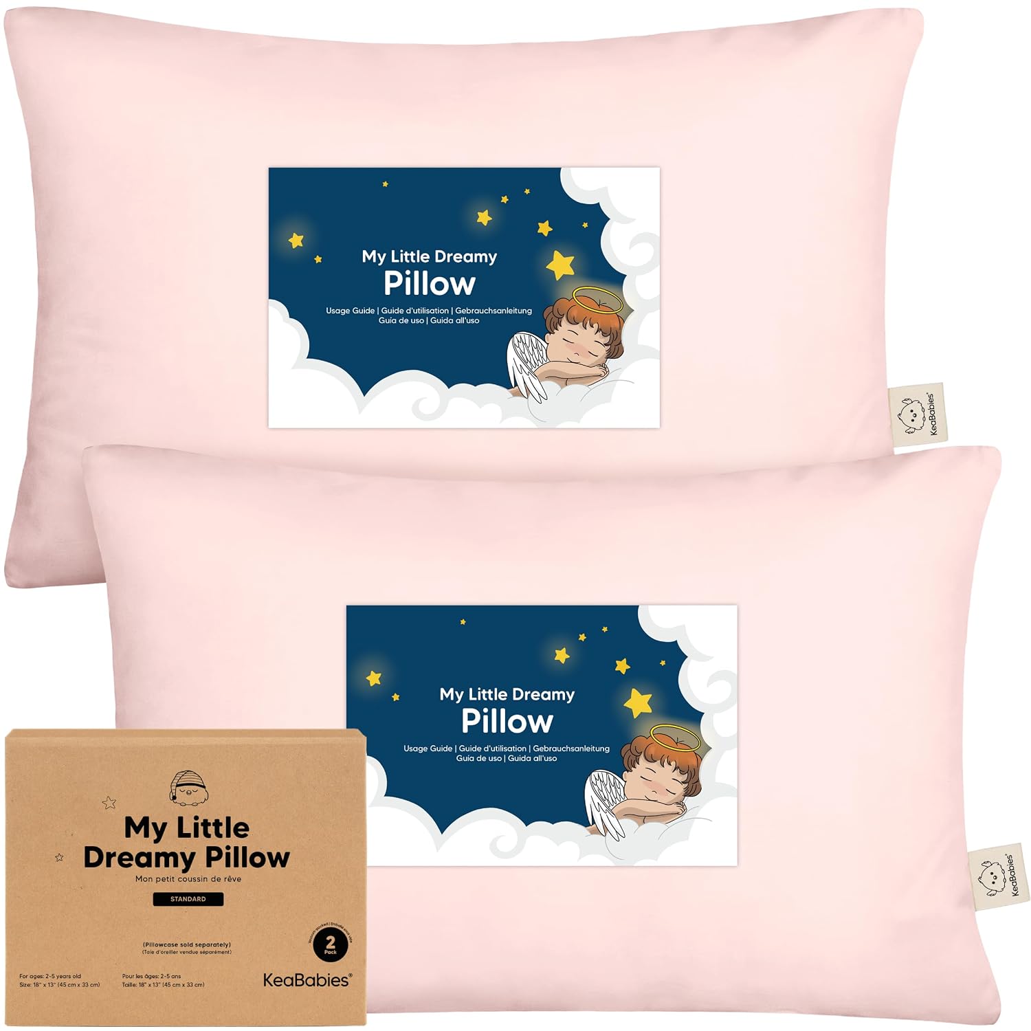 KeaBabies 2pk Toddler Pillows 2 Year Old to 5,13x18 Kids Pillow (Mist Pink)