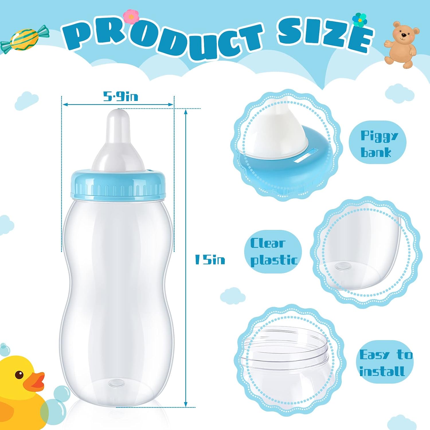 Tessco for you 2 Pcs 15in Jumbo Baby Bottle Bank Baby Shower, Blue