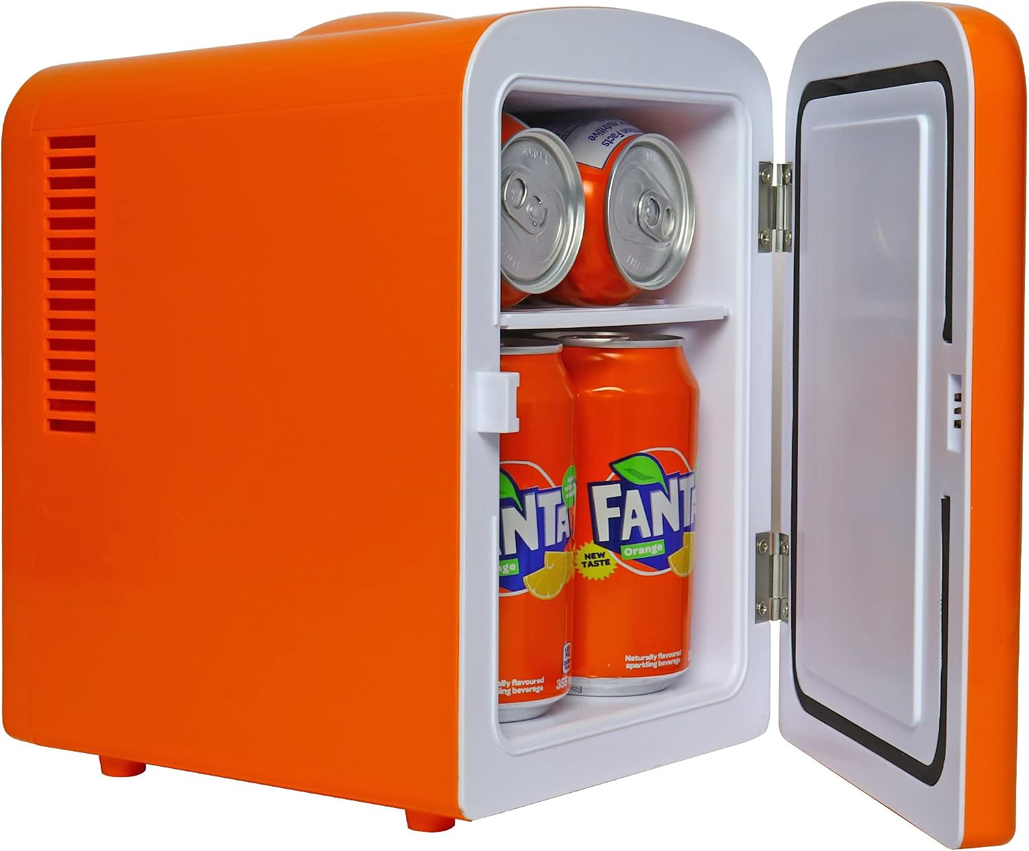 Fanta Mini Fridge - 6 Can Refrigerator for Bedroom Office, Portable Table Top Beverage Cooler, 12V 110V Refrigerador For Drinks, Soda, Wines, Use In Car, Dorm, Outdoor, Patio