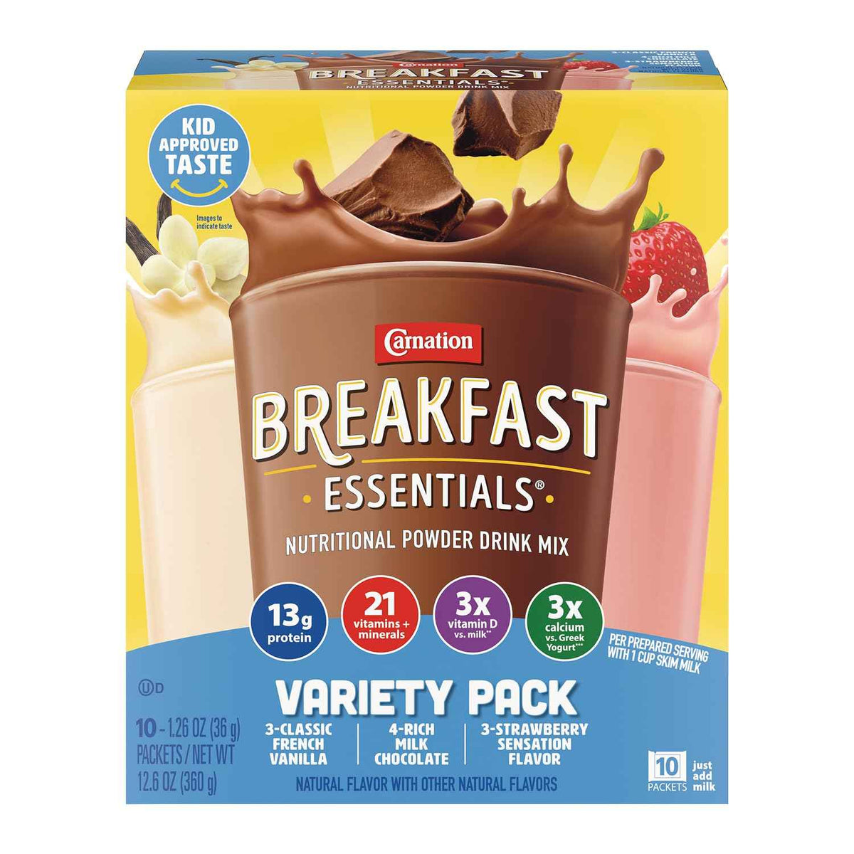 Carnation Breakfast Essentials Powder Drink Mix, Variety Pack, 1.26 Oz