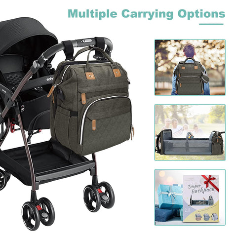 DERJUNSTAR Diaper Bag Backpack, Large Baby Bag with Changing Pad, Thick Padded Back & Straps, Laptop Compartment, Waterproof Travel Backpack with USB Port, Multi-Function for Mom & Dad, Army Green