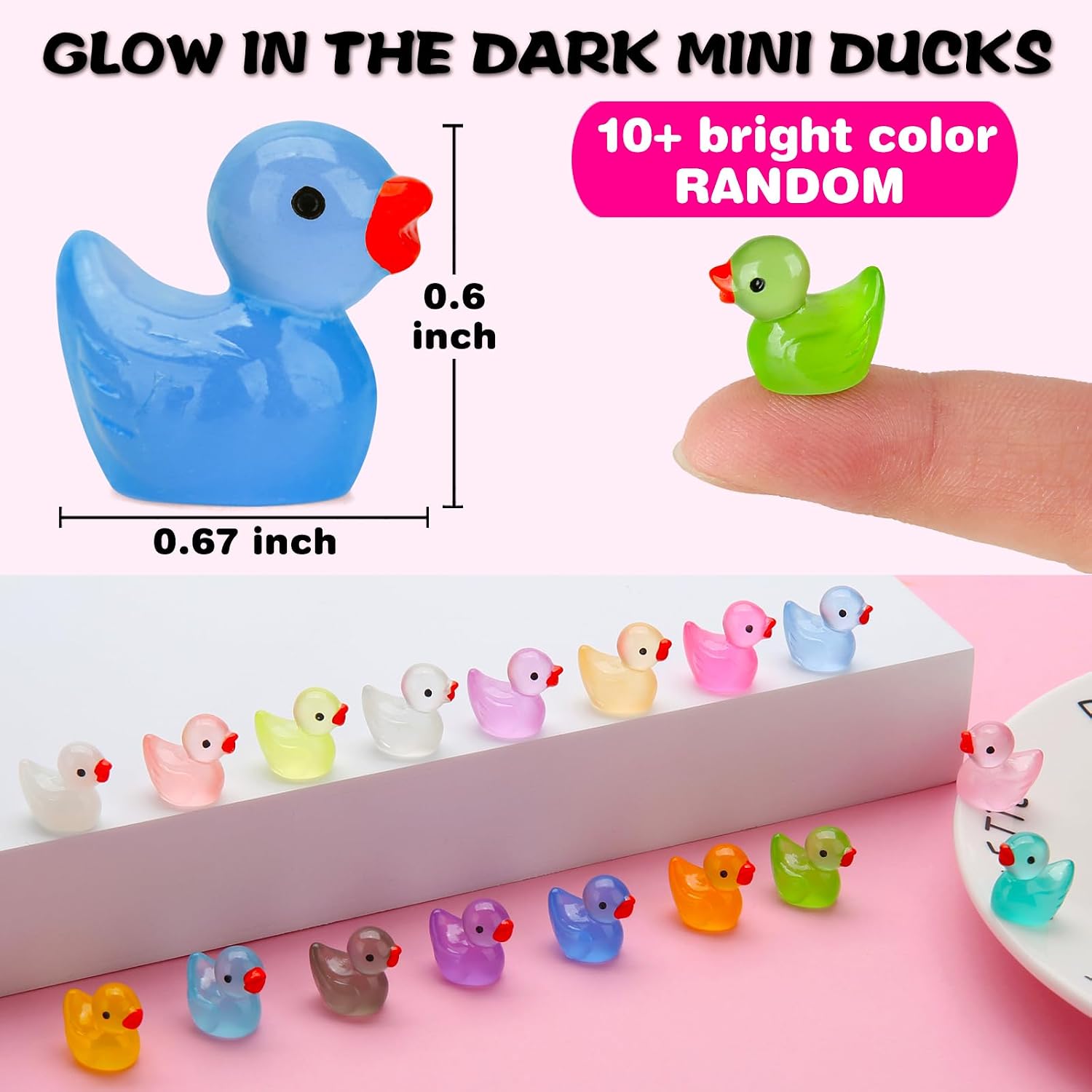 GWAHSA 240pcs Luminous Mini Resin Ducks, Tiny Animals Bulk Glow in The Dark Small Plastic Miniature Ducks Figures for Dollhouse Decor Micro Garden Home Landscape Aquarium Craft Gifts Party Favors Toys