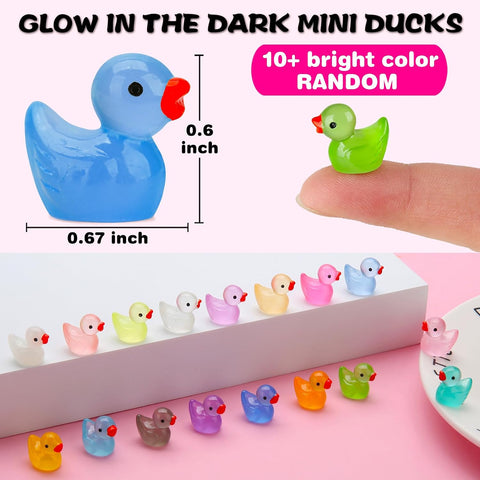 GWAHSA 240pcs Luminous Mini Resin Ducks, Tiny Animals Bulk Glow in The Dark Small Plastic Miniature Ducks Figures for Dollhouse Decor Micro Garden Home Landscape Aquarium Craft Gifts Party Favors Toys