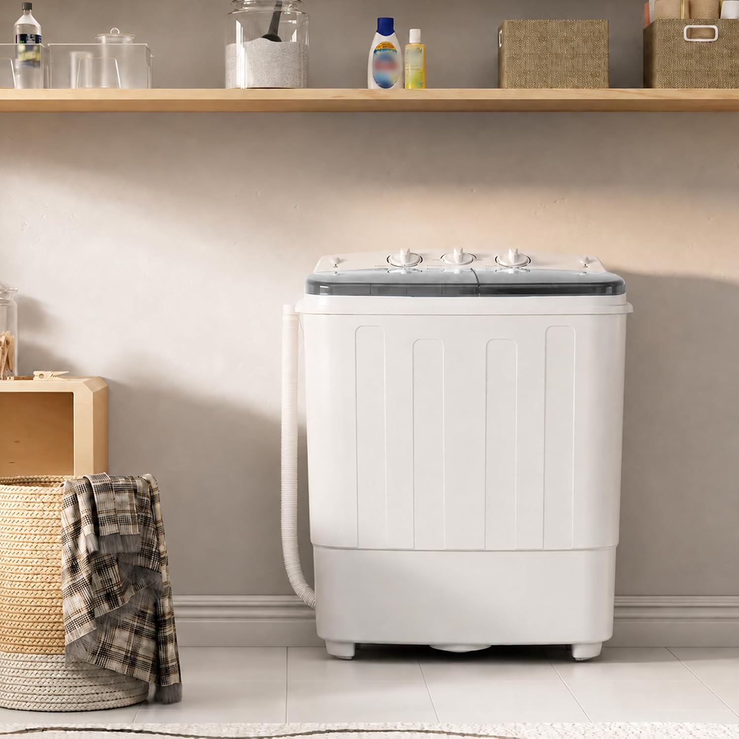 Pataku Portable Washing Machine, 25.3 Lbs Compact Mini Washer and Dryer Combo,Twin Tub Laundry Washer with Spin Cycle, Soaking Function Ideal for Apartment, Dorms, RVs Camping, Grey