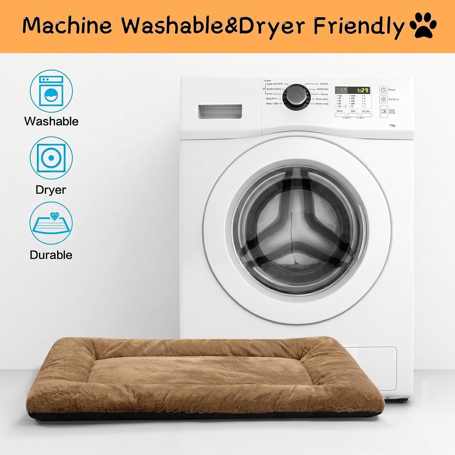 Dog Crate Pad Washable Dog Bed for Crate Small Cozy Mat 24-Inch Camel