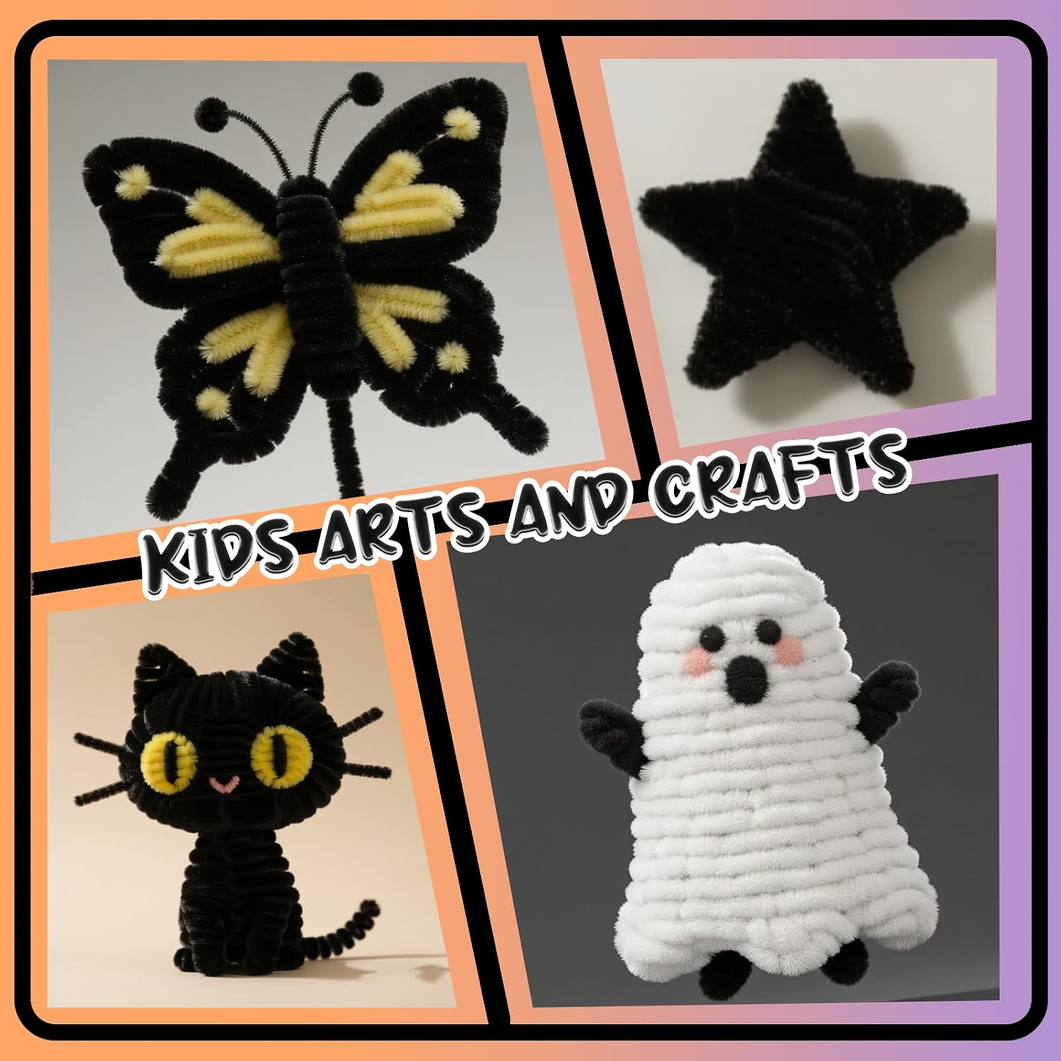 Black Pipe Cleaners Craft Bulk,Arts Crafts,100PCS Chenille Stems,Christmas Gifts Toys for Ages 8-13,Halloween Decorations Art Supplies for Projects Creative DIY Room Decor,Crafts for Adults