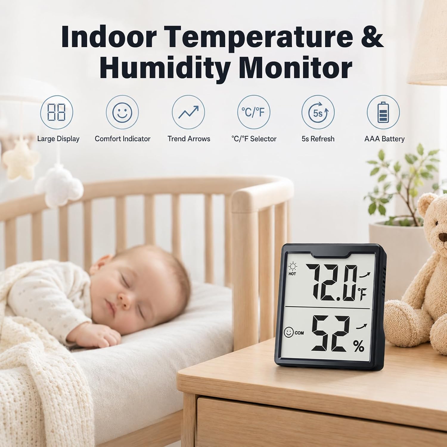 3 Pieces Digital Hygrometer Indoor Thermometer Humidity Meter, Black