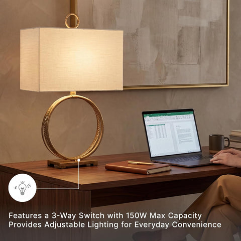 Signature Design by Ashley Table Lamp, 28 Inch, Gold, Rectangle Shade