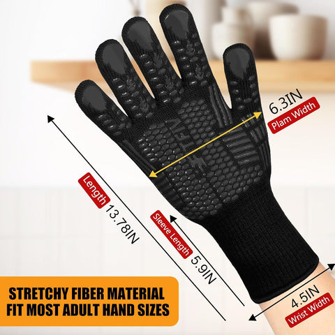 BBQ Gloves, 1472°F Heat Resistant with Silicone Grip Oven Mitts