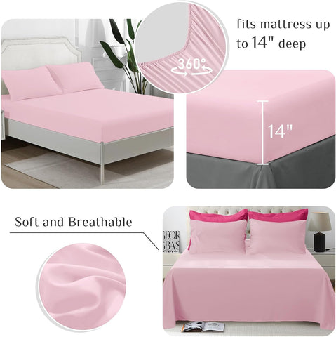JOLLYVOGUE Queen Comforter Set, Ultra-Soft Bed in a Bag Queen Size 7 Pieces, Oeko-TEX Certified Bedding Set with Down Alternative Comforter, Sheets, Pillowcases & Shams, Hot Pink & Baby Pink