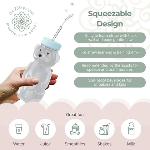 The 730 Project Honey Bear Straw Cup for Babies, 3-Pack 8 oz Blizzard Aqua