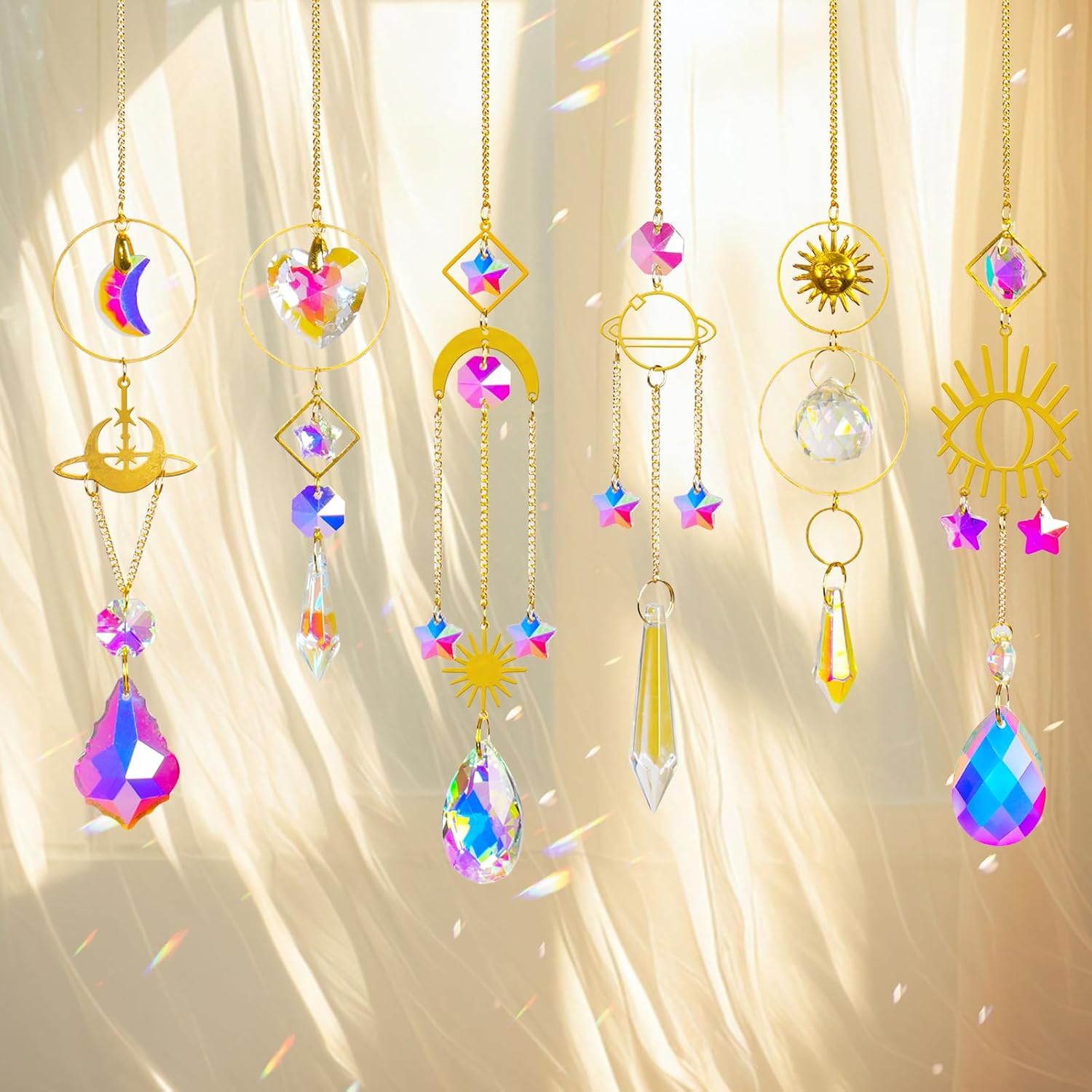 Sun Catchers 6Pieces Colorful Crystals Suncatcher with Chain Pendant