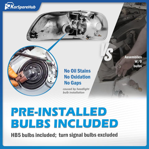 Headlights for 1997-2003 Ford F150 W/Bulbs Halogen