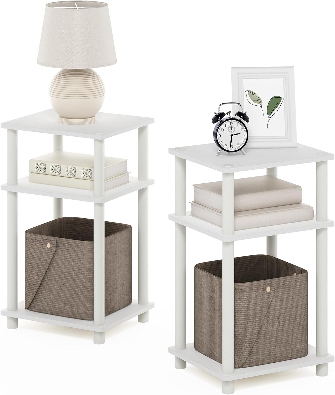Furinno JUST Set of 2 Toolless 3-Tier Night Stand, White
