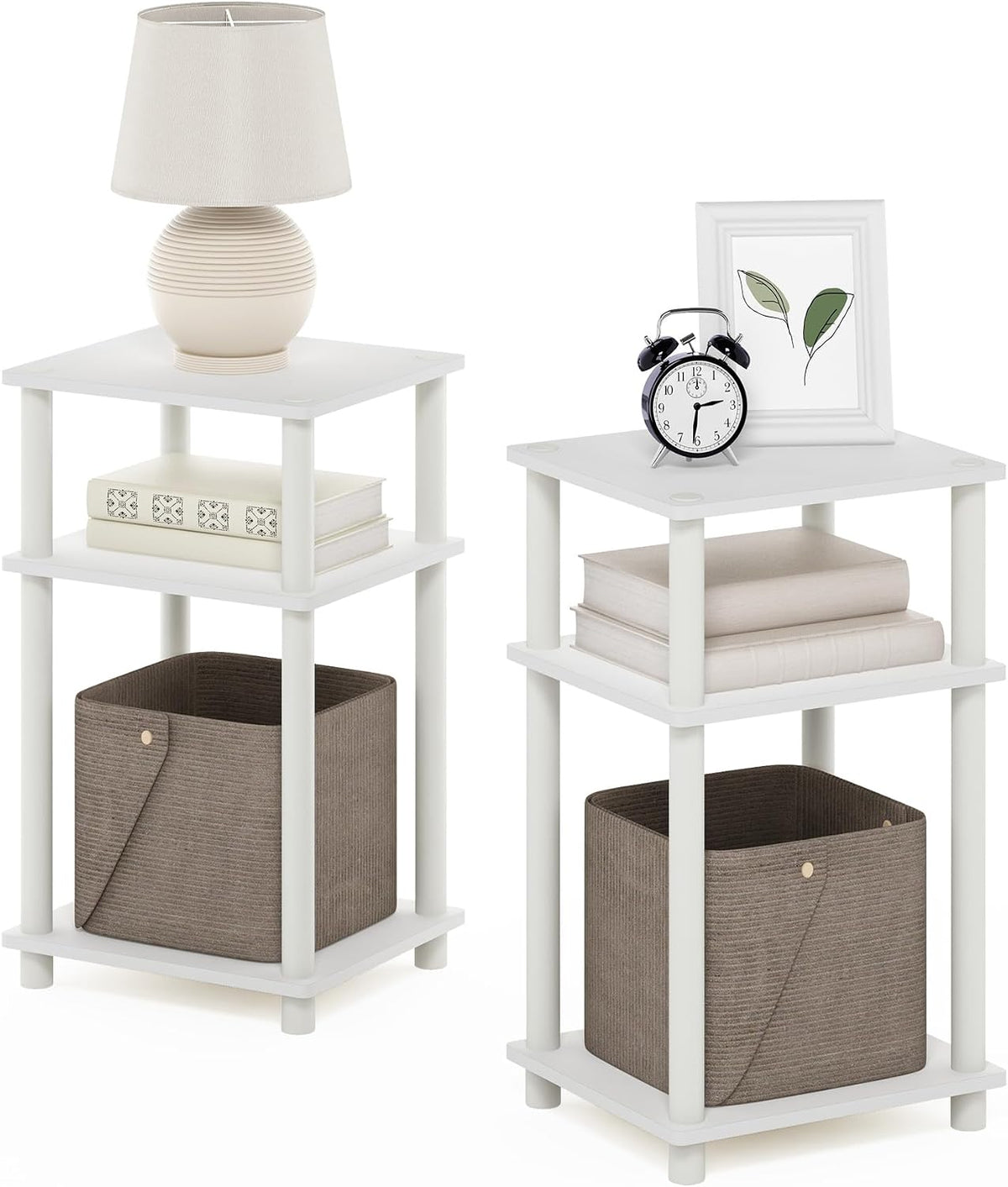 Furinno JUST Set of 2 Toolless 3-Tier Night Stand, White