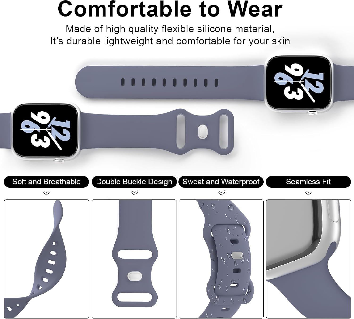 Sport Band Compatible with Apple Watch 38mm 40mm 41mm 42mm 44mm 45mm 46mm 49mm, Replacement Soft Silicone Strap Wristbands for iWatch Series 11/10/9/8/7/6/5/4/3/2/1 Ultra SE Women Men, Blue Gray
