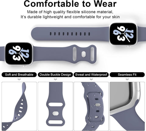 Sport Band Compatible with Apple Watch 38mm 40mm 41mm 42mm 44mm 45mm 46mm 49mm, Replacement Soft Silicone Strap Wristbands for iWatch Series 11/10/9/8/7/6/5/4/3/2/1 Ultra SE Women Men, Blue Gray