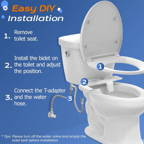 SAMODRA Ultra-Slim Hygienic Bidets Attachment for Existing Toilets - Adjustable Fresh Water Pressure Dual Nozzle (Frontal & Rear Wash) Easy to Install, Silver