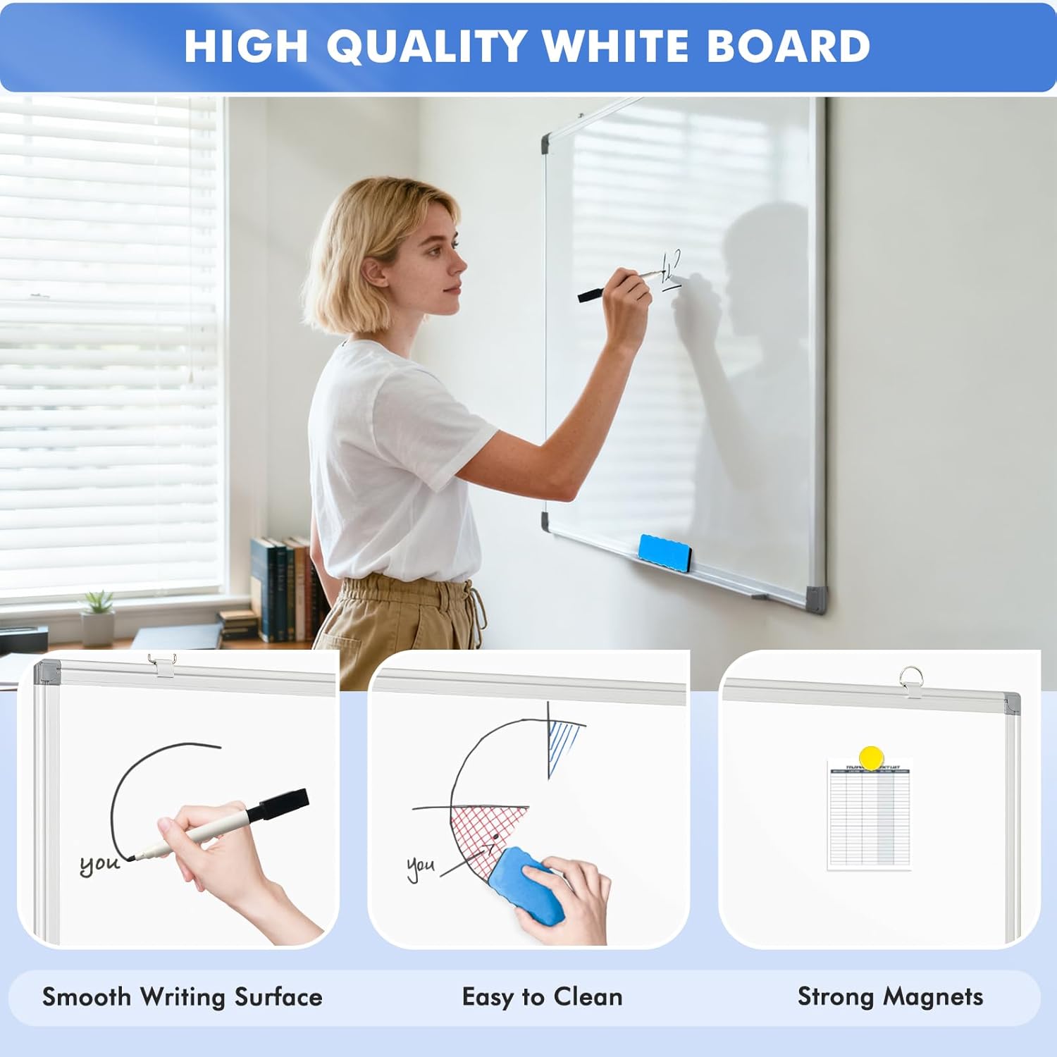Double-Sided White Board Dry Erase Magnetic Whiteboard Wall 36x24, 4-Pack