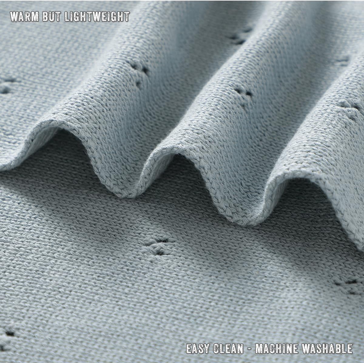 100% Luxury Organic Cotton Pointelle Knit Baby Quilt Blanket for Boys – Refined Lightweight Heirloom Nursery Essential (Pointelle - Powder Blue)