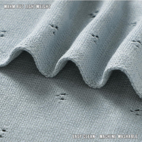 100% Luxury Organic Cotton Pointelle Knit Baby Quilt Blanket for Boys – Refined Lightweight Heirloom Nursery Essential (Pointelle - Powder Blue)