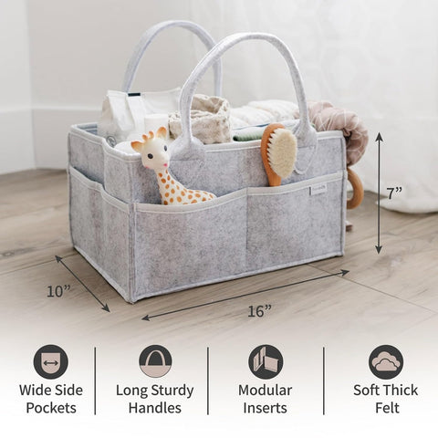 PUTSKA Baby Diaper Caddy Organizer, Felt Nursery Basket, Gray, Extra Large
